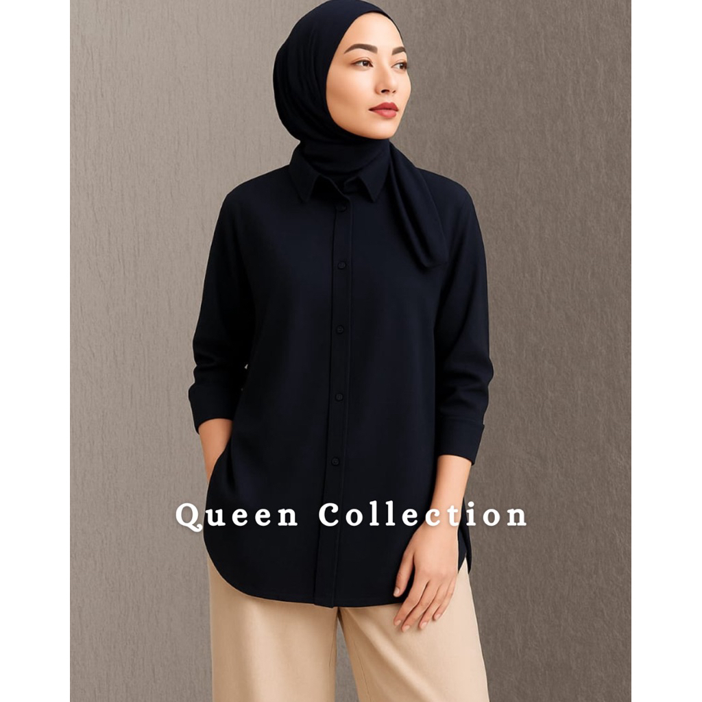Muslim Baju kemeja perempuan kain Cotton Long sleeve S sampai 4XL.Slimfit