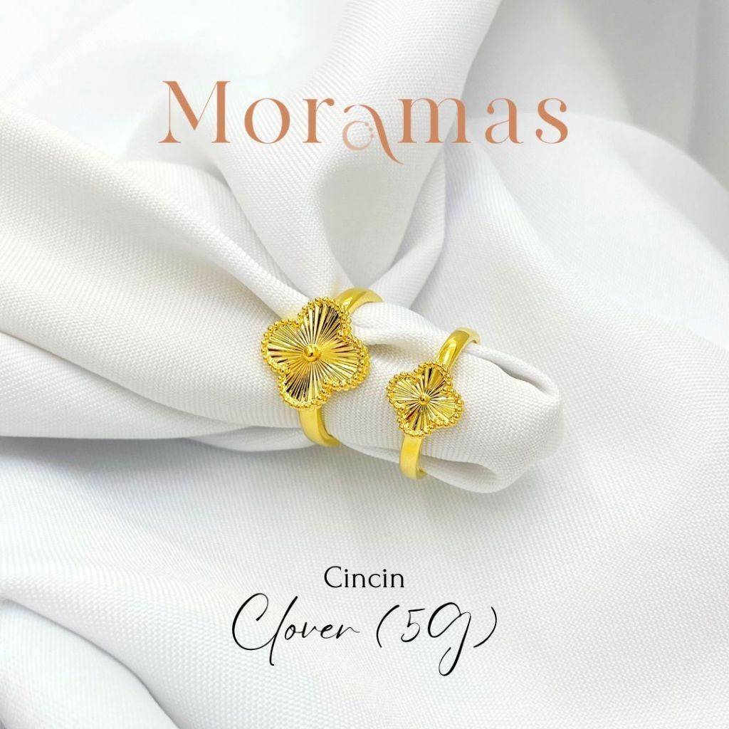 Moramas (5G) Hollow CLOVER Ring 916 Gold/ Cincin (5G) CLOVER Kosong Emas 916/ 四叶草戒指916金