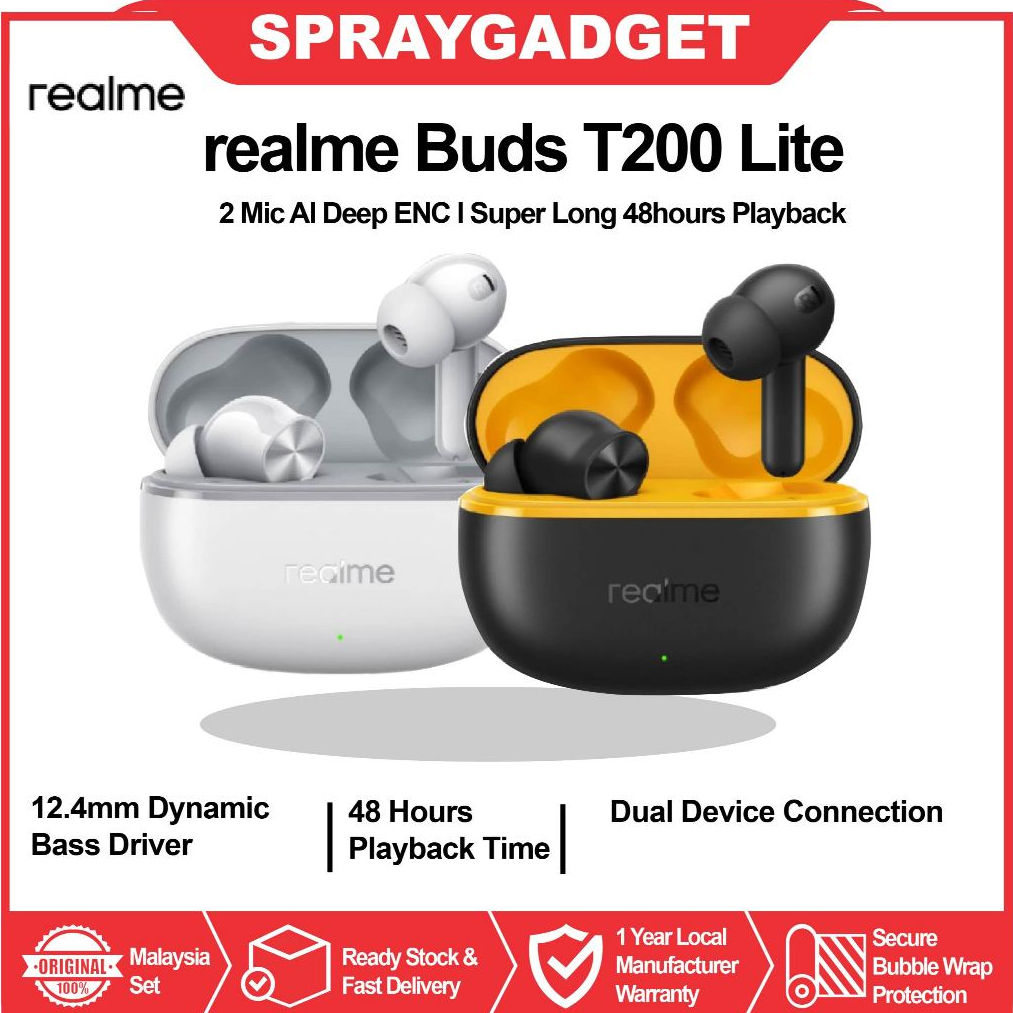 [NEW] realme Buds T200 Lite l 2Mic Al Deep ENC l Super Long 48Hours Total PlayBack l Dual Device Connection