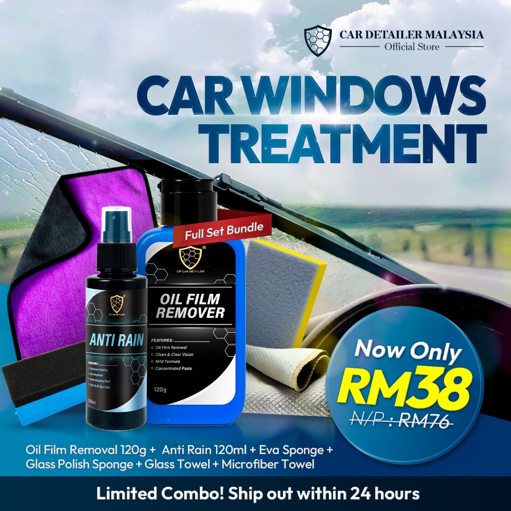 CP CAR Detailer - Car Windows Treatment Set Anti Rain Repellent + Oil Film Remover 大镜去油膜 + 驱水镀膜剂