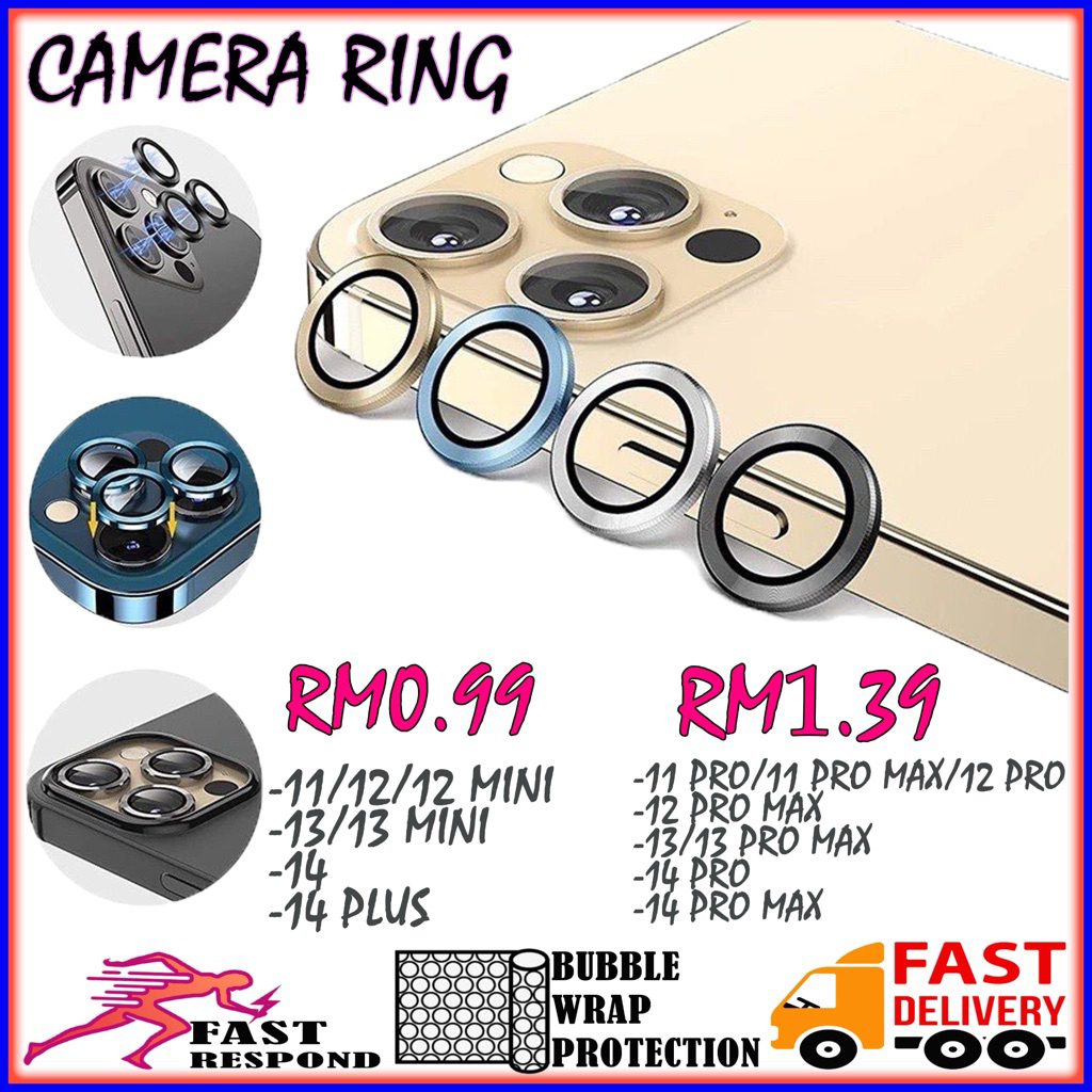 iPhone 11 12 13 14 Pro Max Mini Plus 11Pro 12Pro 13Pro 14Pro Alloy Metal Colourful 3D Full Cover Camera Ring Lens Glass