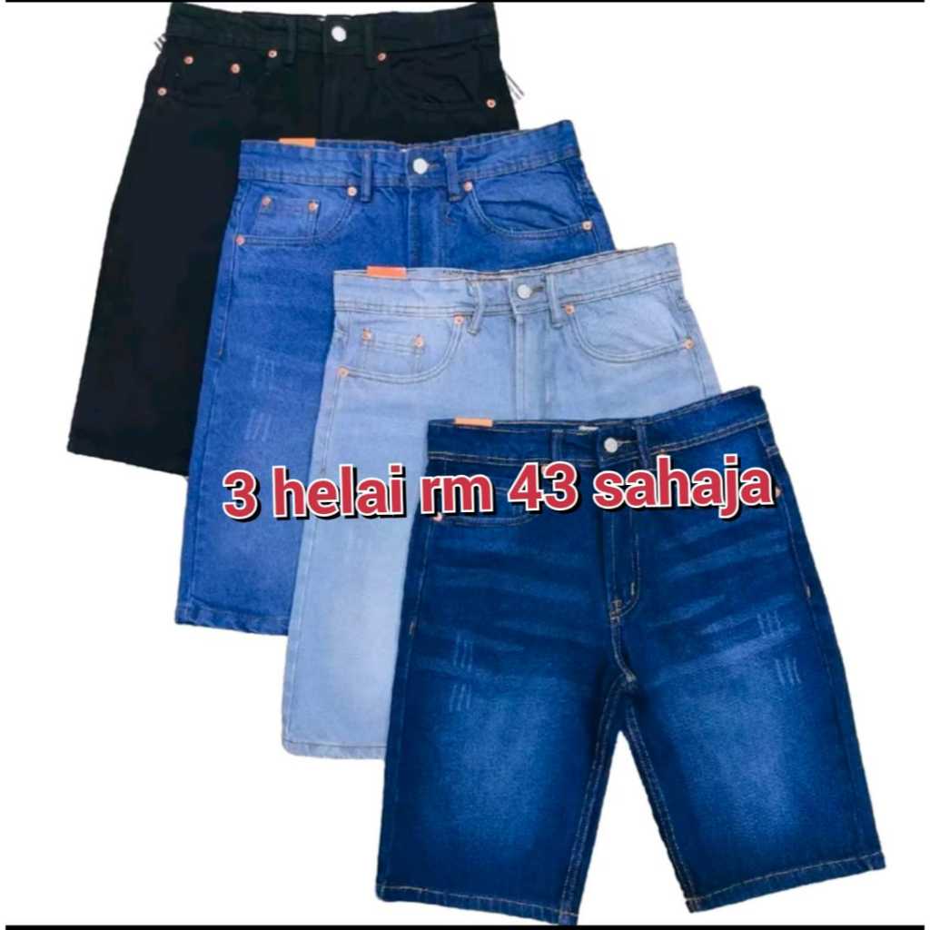 (PROMOSI RM 12 )mens jeans short pant kain tebal den getah premium quallity