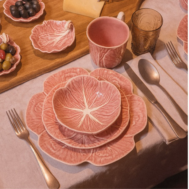 Ceramic Portuguese Pink, White, Purple and Green Cabbage Dish