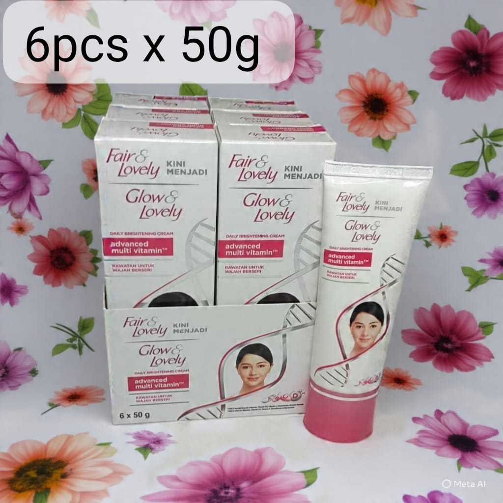 100% Original Fair & Lovely Glow Advanced Brightening Cream – Multi-Vitamin Formula, Pack of 6 (50g Each)