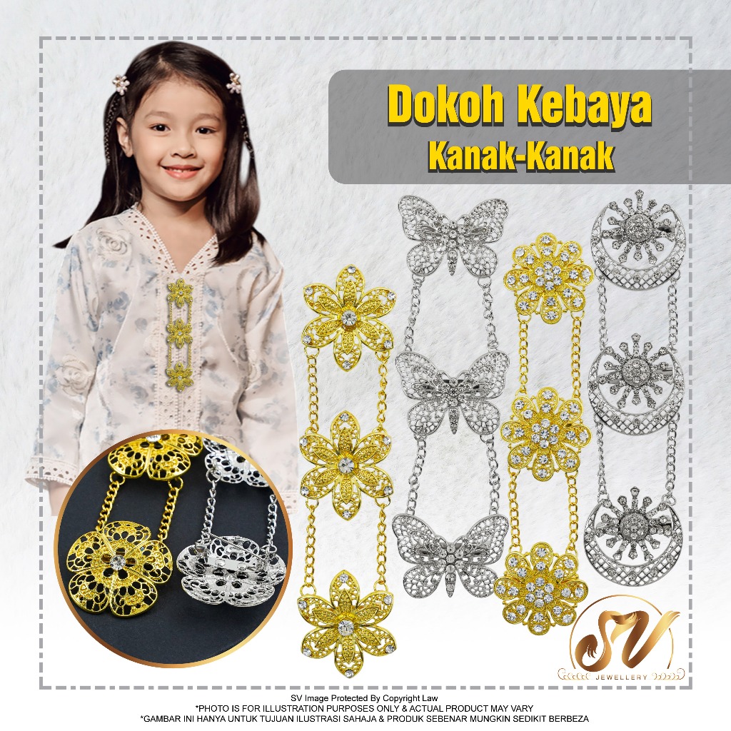 Sv Dokoh Kebaya 3 AdikBeradik Juntai Jurai Classic Budak Brooch Diamond Baju Kurung Kanak Kerongsang Traditional Fashion