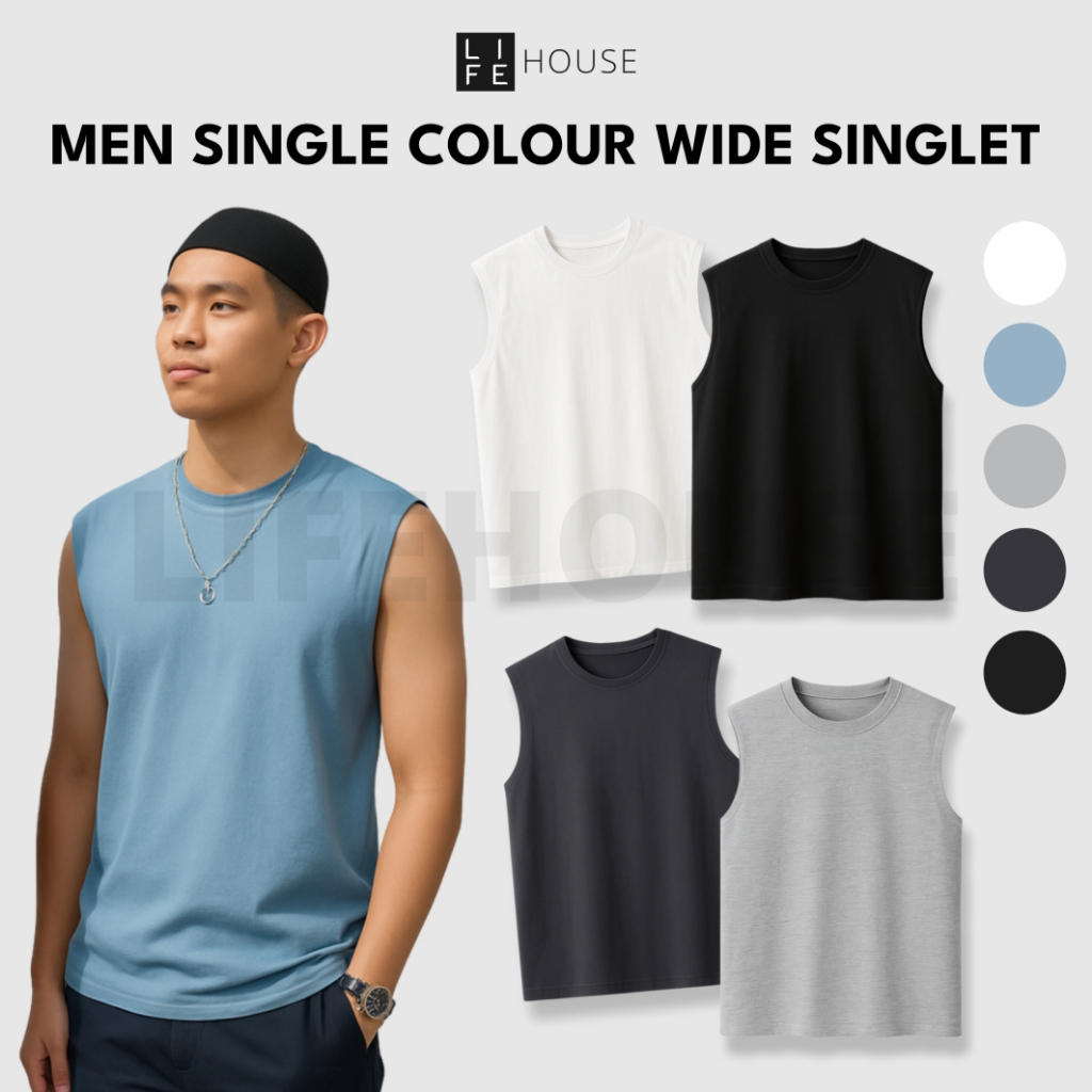[1000 COIN REBATE] Sleeveless Top Men Singlet [M-3XL] Plain Round Neck Tank Top Men Gym Baju Sukan Tanpa Lengan Lelaki