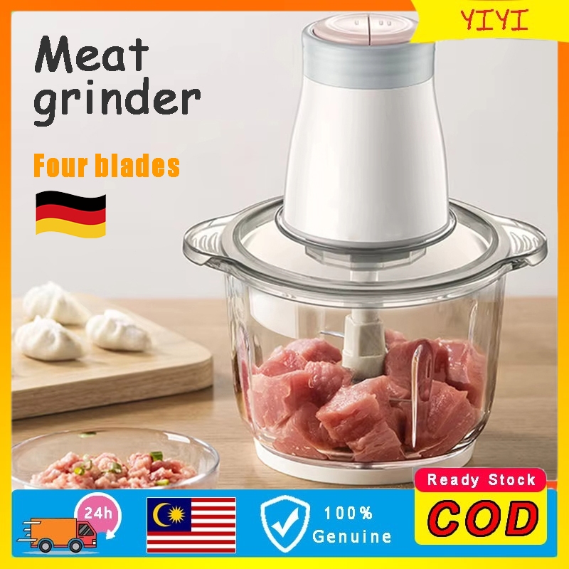 Pengisar Daging Elektrik Kecil 2L | Pengisar Sayur & Daging Kaca Tahan Haba, Mesin Pemproses Makanan Dapur Serbaguna 绞肉机