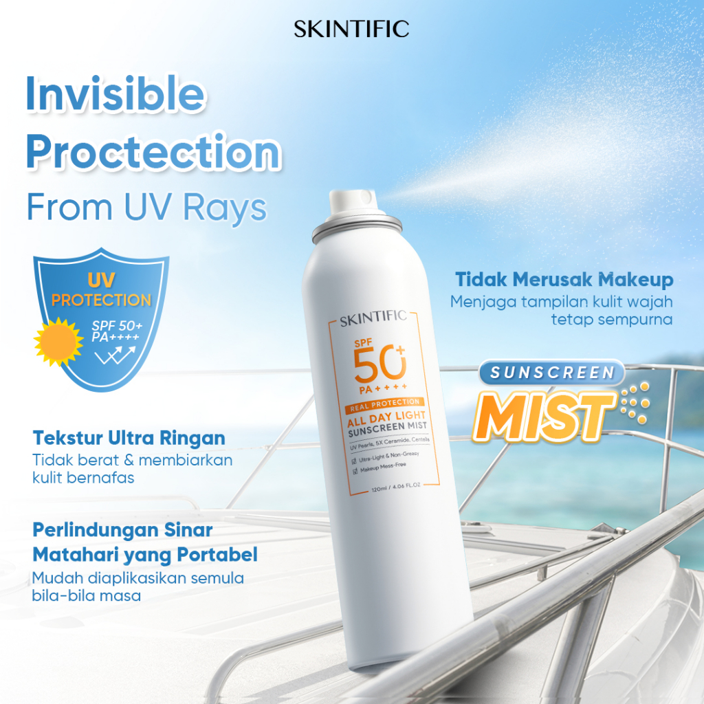 SKINTIFIC All Day Light Sunscreen Mist SPF50 PA++++ Sunscreen Spray Anti UV Face Body Spray Anti UV
