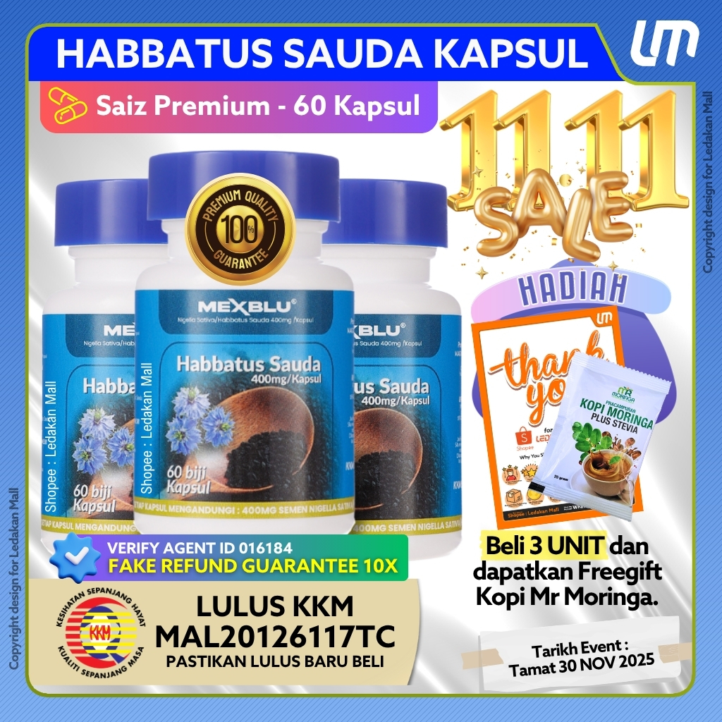 Kapsul Habbatus Sauda Mexblue by Magic Blue Lulus KKM Black Seed Capsule ( 60Biji/Botol) + Freegift