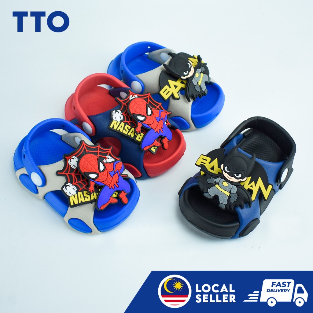 [TTO] Cute Kids Baby Spider Man Shoes Sandal With Cute Spin Charms | EVA Material Light Weight Anti Slip | Size 20-31