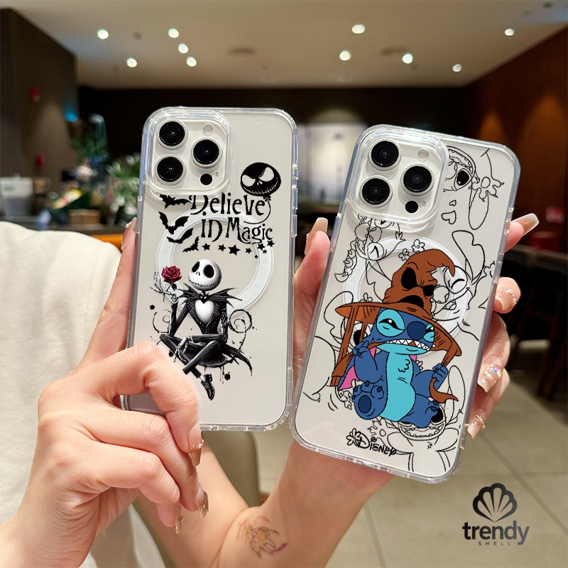 Stitch Hari Halloween Pak Tengkorak Penyihir Maut Casing HP untuk iPhone 11 13 17 MAX 14 15 PLUS 7/8 12 XR PRO Telus Mag