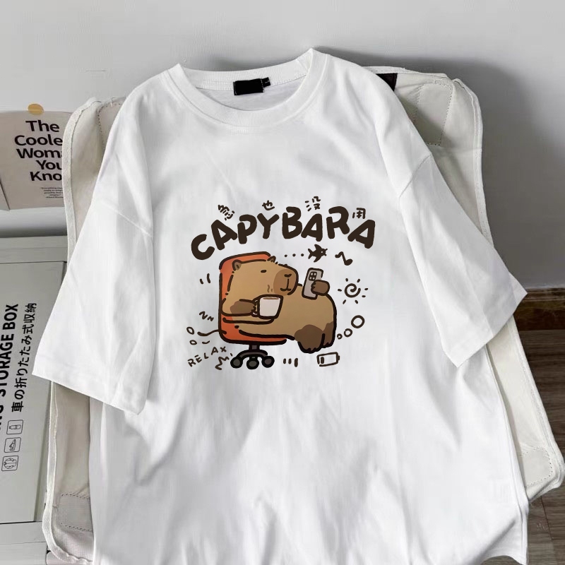 Amerika style women clothing | Oversized Crew Neck T-shirt 100% cotton | capibara print  stylish casual tops y2k