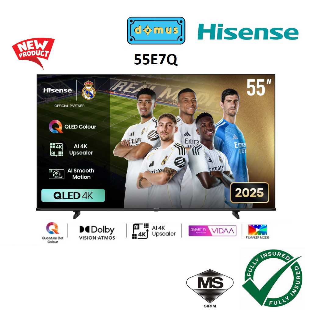 2025 Hisense 55 Inch 4K Quantum Dot ULED AI TV QLED / Dolby Vision Atmos / HDR10 / AI 4K / 120 HRR E7Q Series 55E7Q