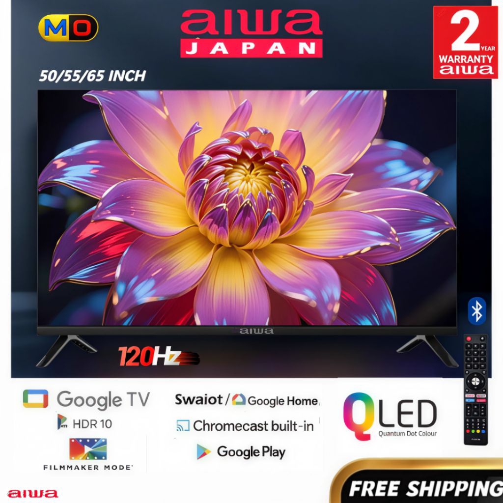 (FREE SHIPPING) Aiwa New QLED TV 50/55/65 inch Series Dolby Vision True Colour Bluetooth Remote Google TV/ Android TV