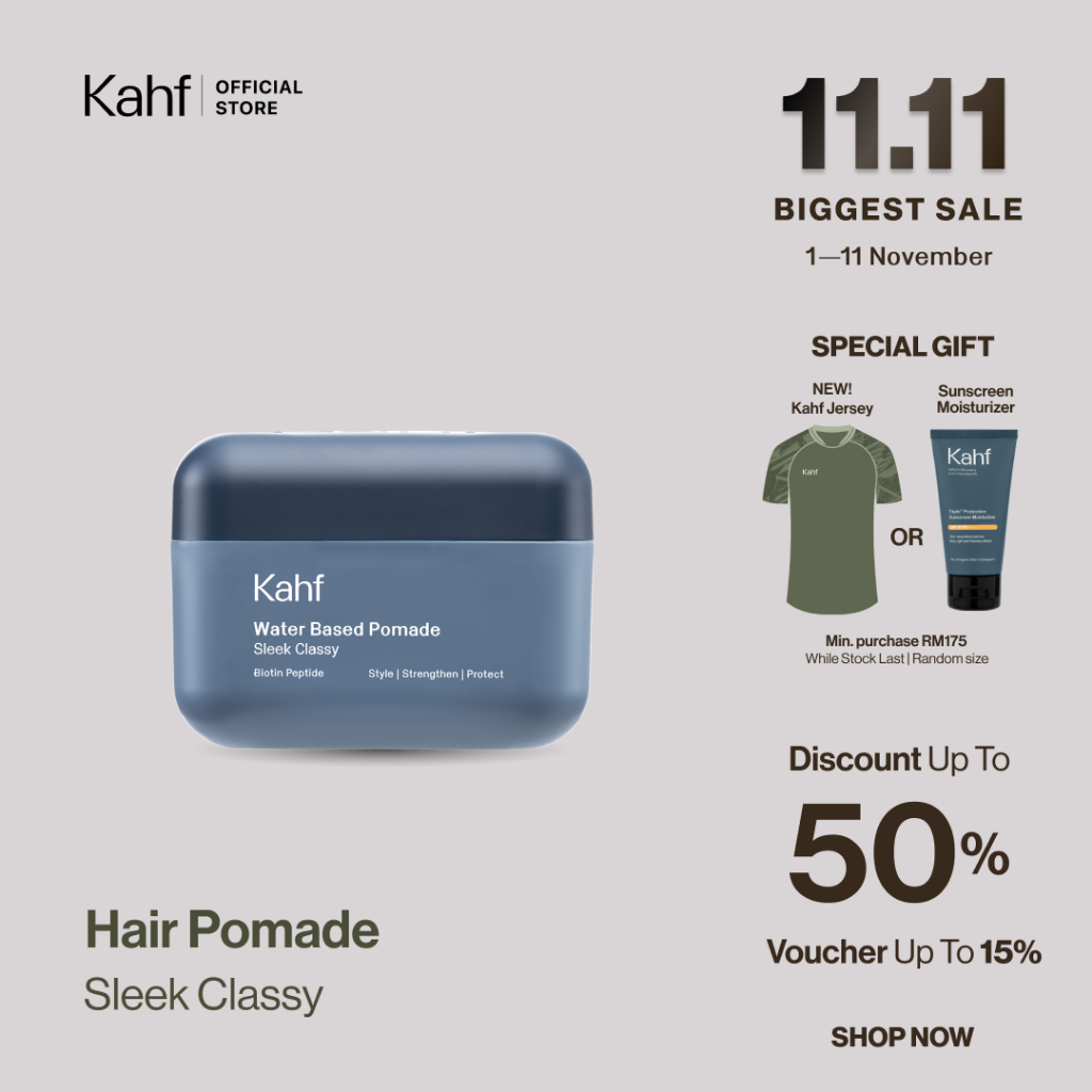 Kahf Sleek Classy Water Based Pomade -12h Strong Hair Styling Product - Easy Wash Easy Application - Minyak Rambut