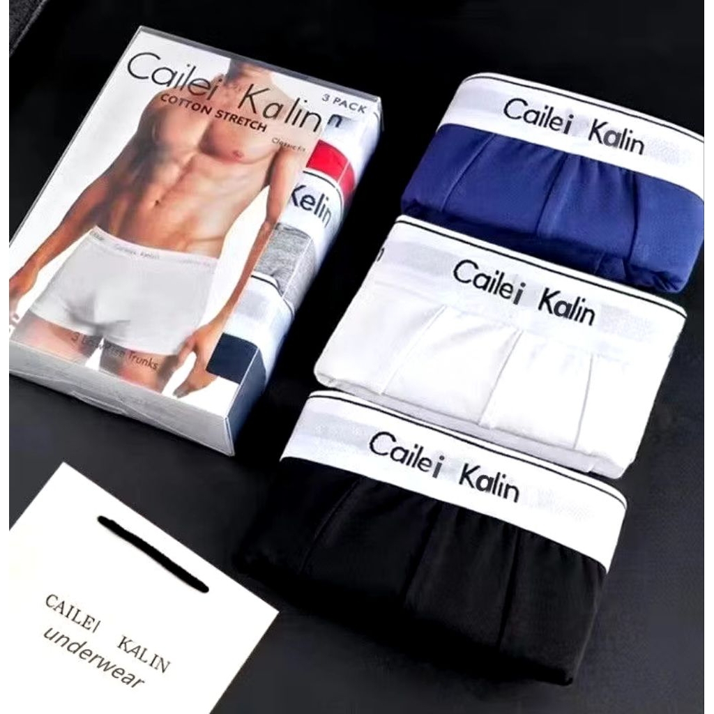 Man boxer underware (3pcs box) premium quality material 100% cotton  size S-2XL ready stock in Malaysia