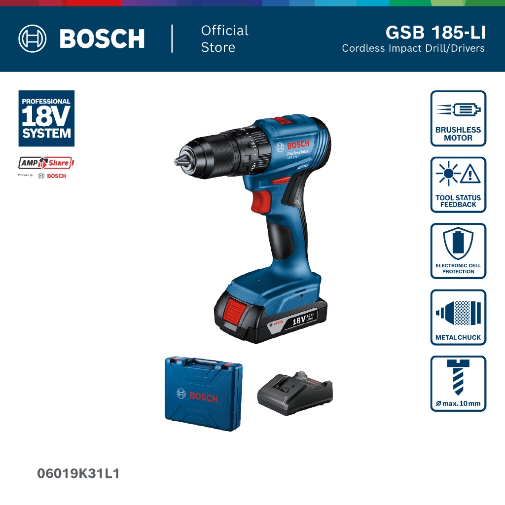 BOSCH GSB 185-LI Professional Brushless Cordless Impact Drill With Battery - 06019K31L1