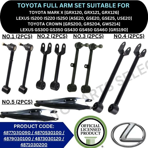 TOYOTA (OEM) REAR ARM FOR TOYOTA MARK X / CROWN / LEXUS GS300 GS350 [GRS190, GRS191], IS200 IS250 [GSE20, ASE20]