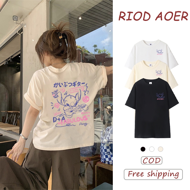 RIOD AOER|unisex|Stitch Cartoon Print Couple College Oversize Women T-Shirt OOTD【COD】