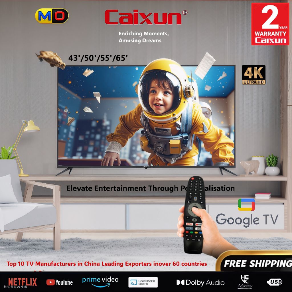 (FREE SHIPPING) NEW CAIXUN Google TV 43/50/55/65" Inches V1UG Series with Google Voice Control/DOLBY AUDIO/PLAY STORE