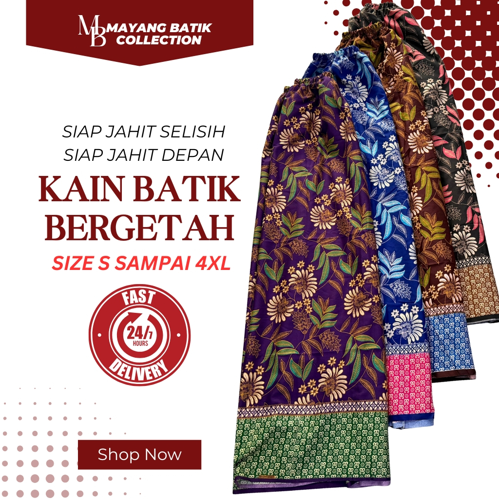 Kain Berpantang Bergetah / Kain Batik Instant / Confinement Sarong /Kain Batik Sarong Siap Getah Pinggang [8004 - 8007]