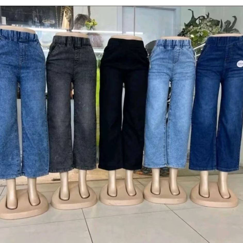 Wade Leg Jeggings baggy Jeans Wanita Wide Leg kain Super Stretchable Memeri Stock Sedia Size 26 Hingga 38