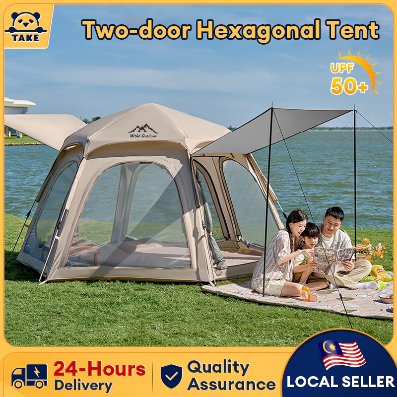 WTHB Outdoor Khemah Camping Waterproof PU3000mm Pop Up Hexagon Tent Silver coating Anti-UV Camping Tent Automatik