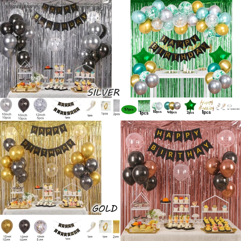 30PCS Happy Birthday Balloon Set Party Decoration Rain Curtain Wedding Birthday Party Background