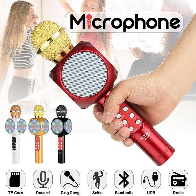 Wireless Microphone With Speaker Portable Bluetooth Mic Speaker With LED Light For Singing Music Mikrofon