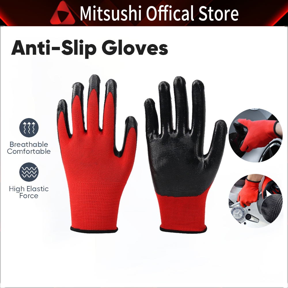 Mitsushi Working Hand Safety Gloves Sarung Tangan Rubber Coated Protective Grip Glove Cut Resistance Gloves 保护安全手套