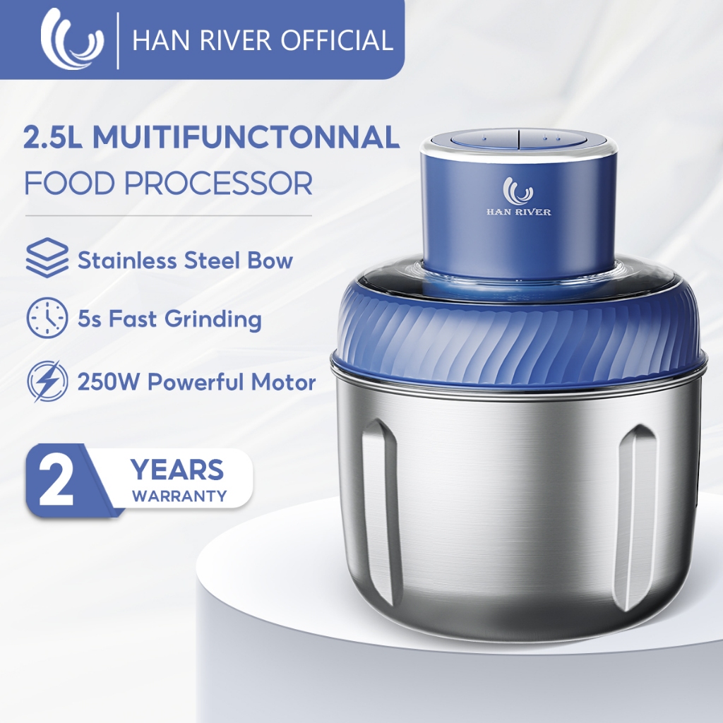HAN RIVER 2.5L Food Processor Electric Meat Grinder Stainless Steel Chopper Blender 2 Speed HRJRJ08
