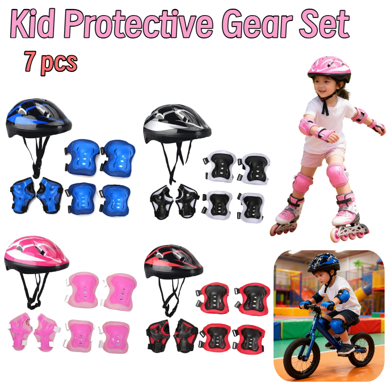 7Pcs/Set Kid Protective Gear Outdoor Sport Bike Skate Knee Elbow Wrist Pads Safety Guard Helmet