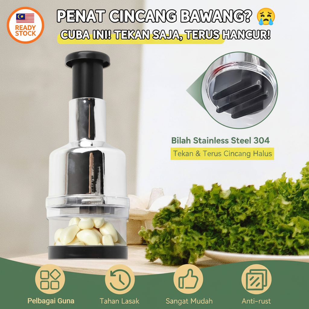 Manual Food Chopper Mini Garlic Press Alat Pencincang Bawang Tekan Tangan Portable Mesin Cincang Daging
