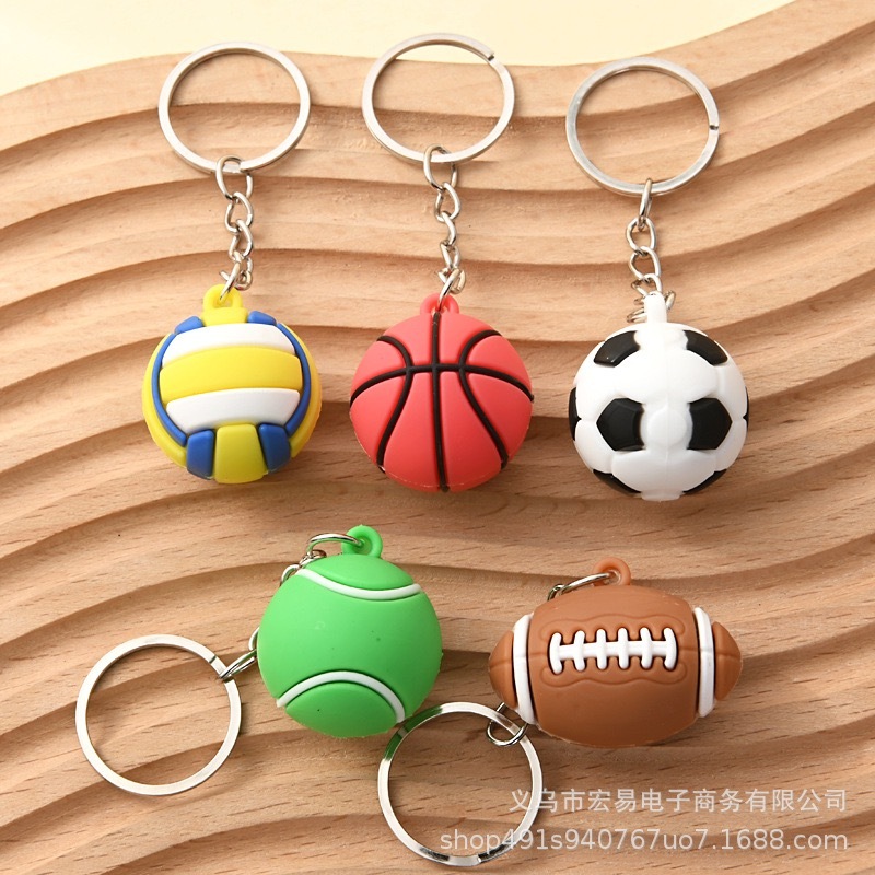 【Local Seller】Keychain Football Basketball Volleyball Tennis Rugby PVC Creative Mini Key Ring Backpack Volleyball Gift