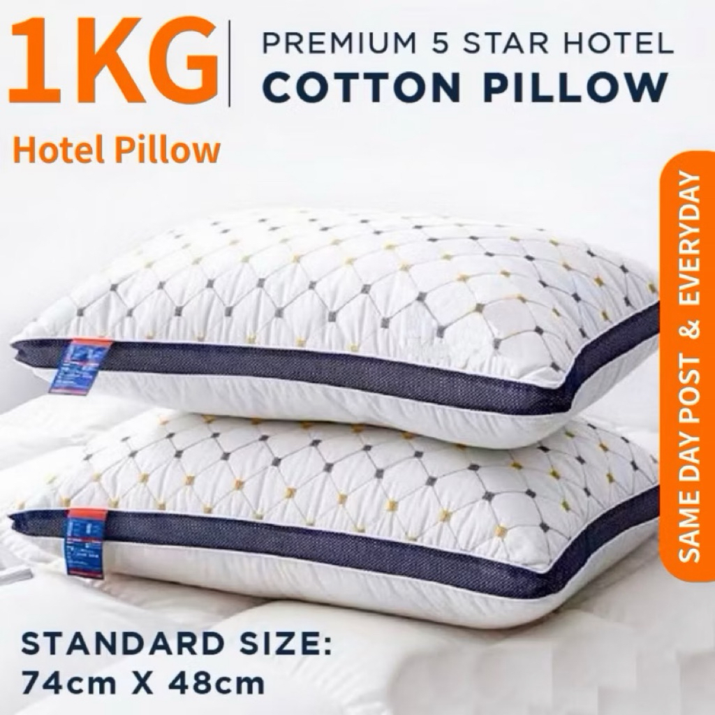 《 1KG 》Cotton pillow 5 Star Hotel Pillow Neck Supportive Viral Soft Bantal Tidur Bantal Tebal Comfortable Pillow 枕头