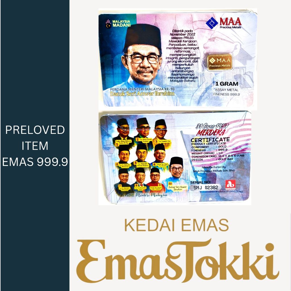 Emas Tokki 1.00g 999.9 Gold bar - MAA ( Preloved )