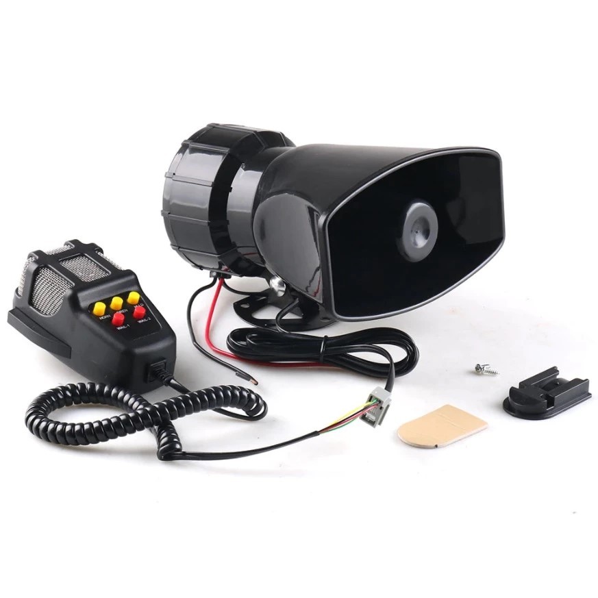 12V 100W Car Siren Speaker with 5 Sound Modes and PA Microphone Motorcycle Hon Kereta Bunyi Kuat