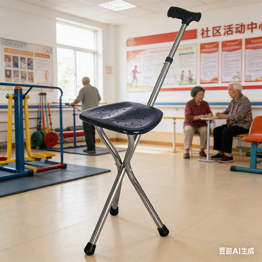 Walking Cane Stool Folding Walking Cane Chair、Foldable walking stick for elderly、tongkat kaki 4、拐杖椅子、tongkat orang tua