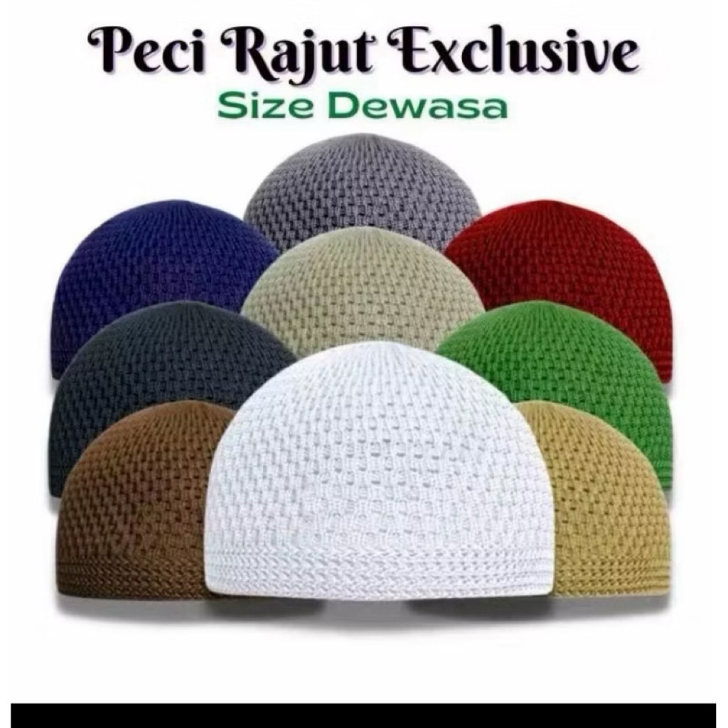 KOPIAH KAIT DEWASA free size - kopiah putih umrah haji, songkok, head cap, baju melayu, kurta, serban jubah