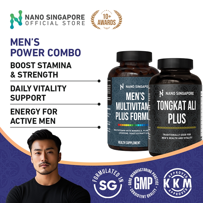 Nano Singapore Men’s Power & Vitality Combo – Tongkat Ali Plus, Multivitamin, Omega 3 for Energy, Performance & Strength