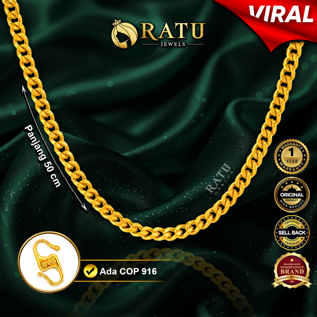Rantai Leher (5.99g) Emas RATU Halus 50cm Daily Wear Plated Necklaces Jewelry (03RP)