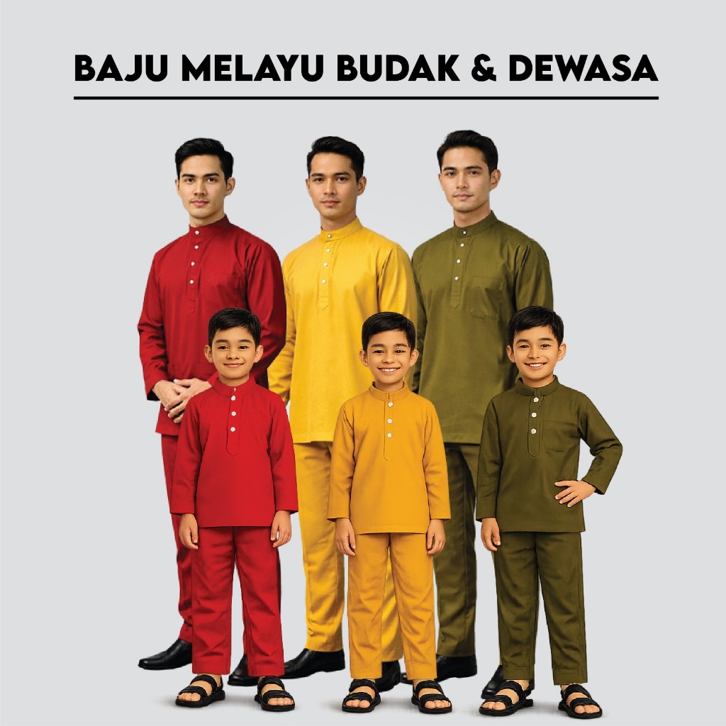 Group 1 Baju Raya Baju Melayu Lelaki Dewasa Budak Sedondon Ayah Anak Plus Size Cekak Musang
