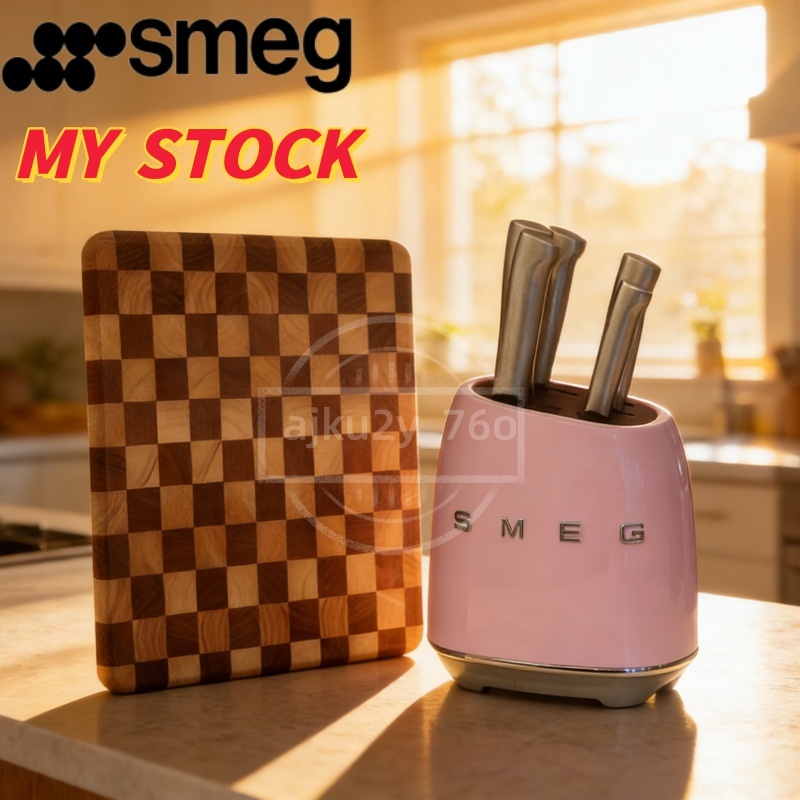SMEG Knife kitchen knife set 7-Piece Stainless Steel Knives set pisau dapur set Checkerboard Kitchen Cutting Board Cream