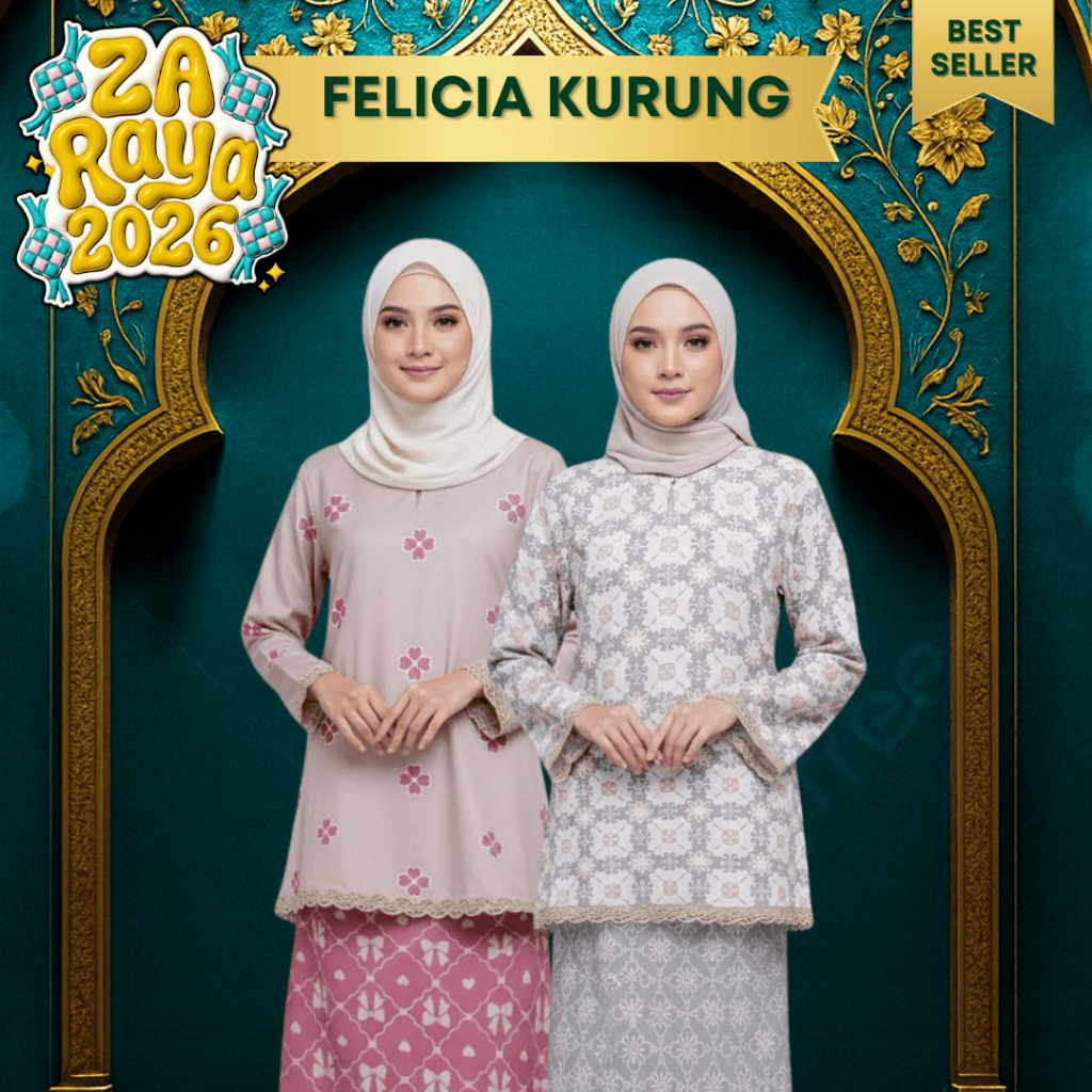 ZOE ARISAH Felicia Inkisya KURUNG KEDAH MUSLIMAH BAJU RAYA VIRAL 2026 Sulam Lace Set Perempuan Murah Bercorak ZOE ARISSA