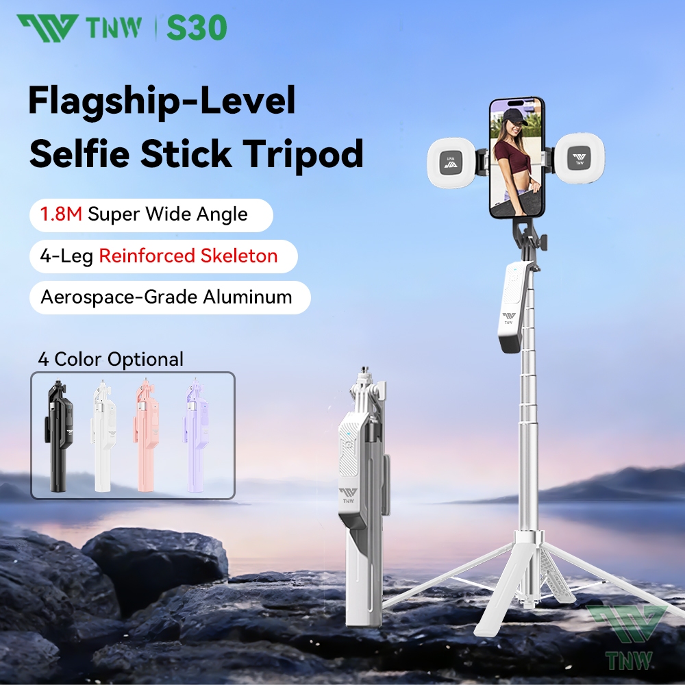 TNW S30 Selfie Stick Tripod 3 in 1 Quadrapod Wireless Selfie Stick Bluetooth Remote 360° Phone Tripod Stand with Light