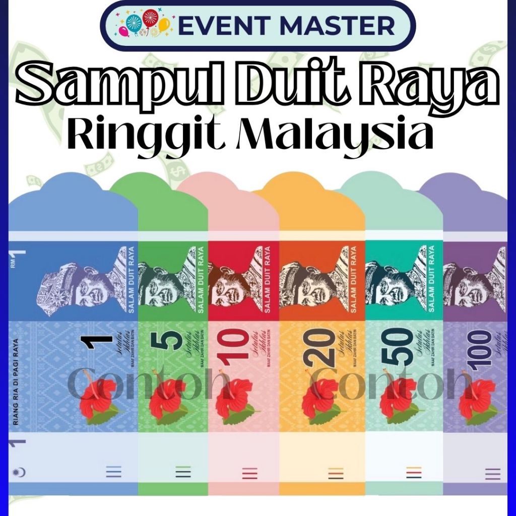 Sampul Duit Raya Ringgit Malaysia Premium Design 2026 Salam Aidilfitri Green Packet RM1 RM5 RM10 RM20 RM50 RM100
