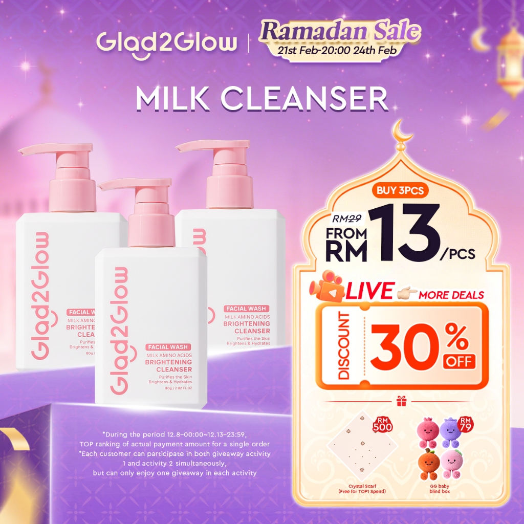 Glad2Glow Milk Amino Acid Gentle Facial Cleanser Hydrating Oil Control Glowing Face Wash Pencuci Muka Cleansing