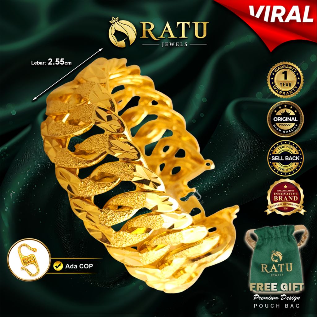 Emas RATU (70.49g) Gelang Coco King / Lebar 2.55cm / Daily Wear Premium Fashion Bracelet Plated Jewellery (37RJ)
