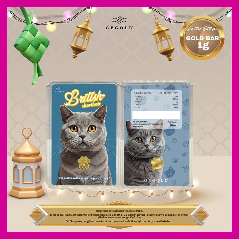 GB GOLD Cat British ShortHair GoldBar 1g (Emas 999.9)