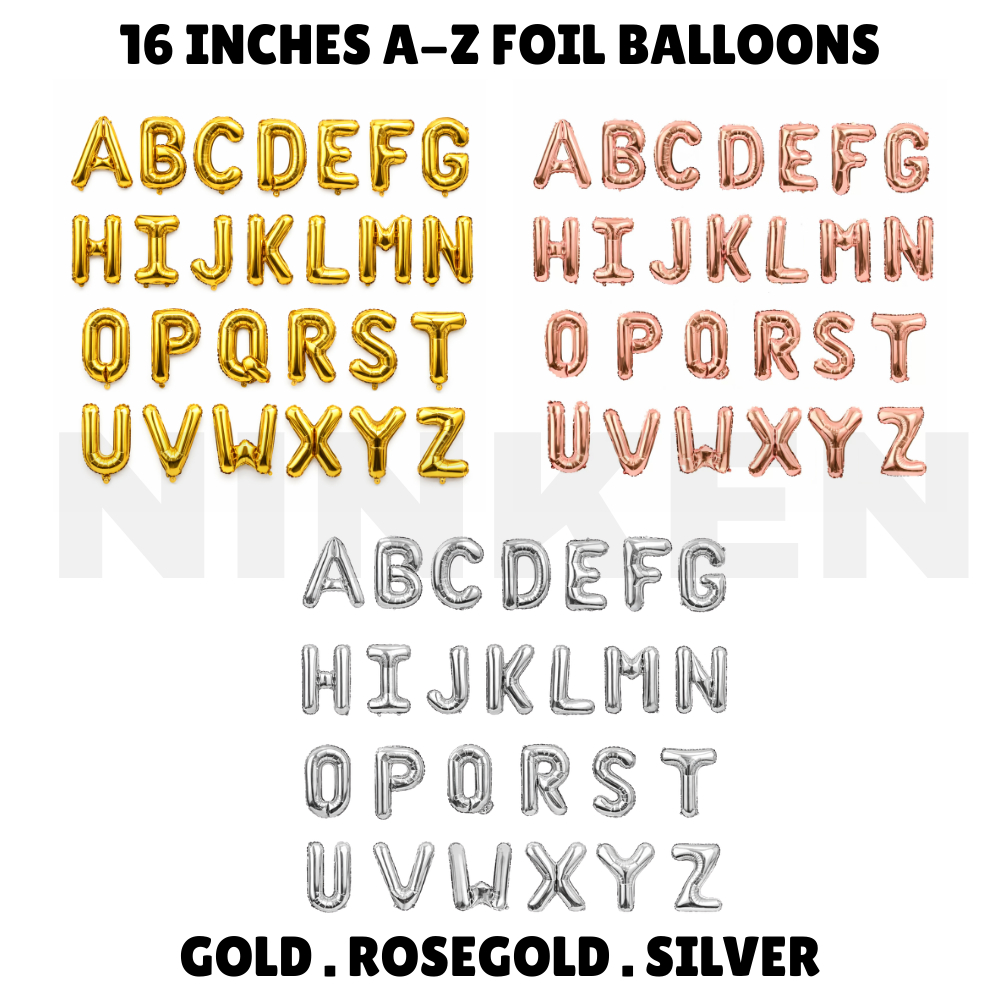Alphabet Foil Balloon A to Z 16 Inches Gold Colors Belon Huruf 16Inch Balloons